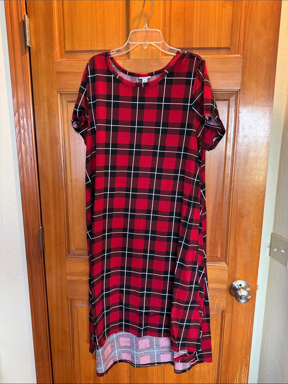 LuLaRoe Red and Black Plaid Short-Sleeve Dress Size XL